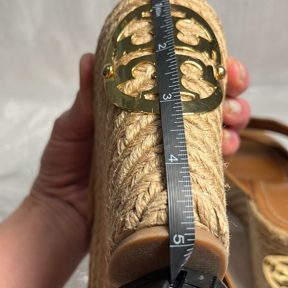 Tory Burch Kristen Wedges Gold Logo Tan leather - Picture 9 of 10
